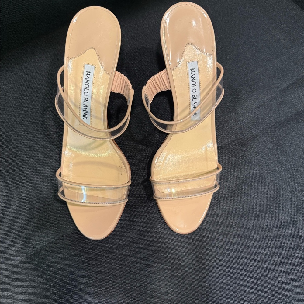 Manolo Blahnik Cream Tan Heels Stiletto Mule - Picture 3 of 13
